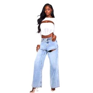 Forever 21 NWTs Bratz x F21 Rhinestone Wide-Leg Cutout Jeans
